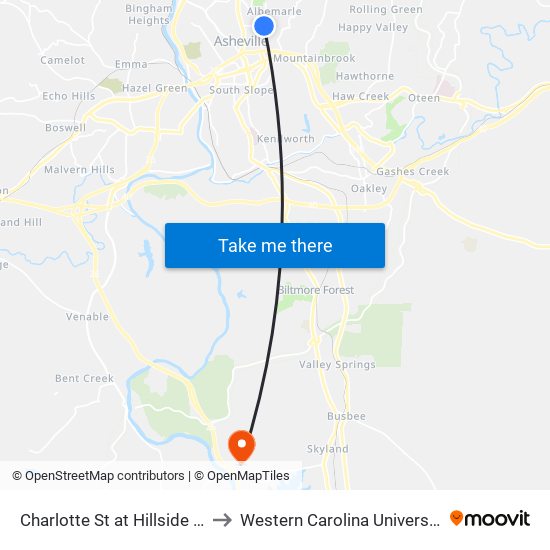 Charlotte St at Hillside St to Western Carolina University map