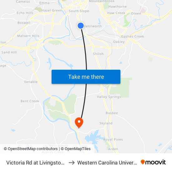 Victoria Rd at Livingston St to Western Carolina University map