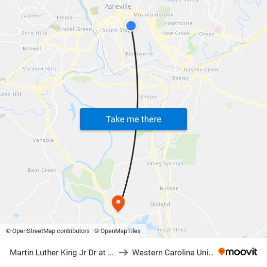 Martin Luther King Jr Dr at Miller St to Western Carolina University map