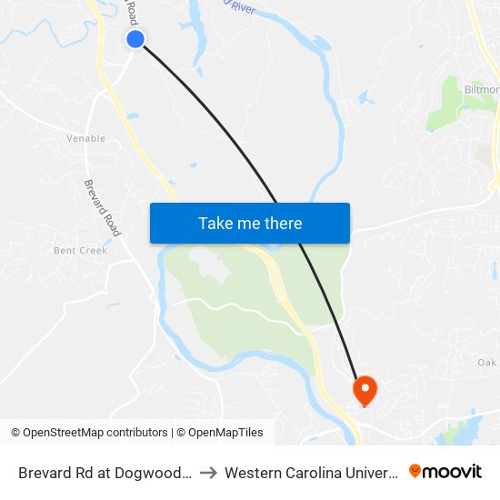 Brevard Rd at Dogwood Rd to Western Carolina University map