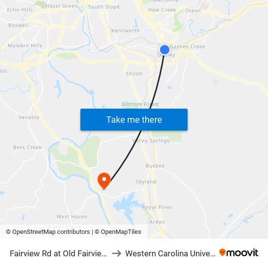 Fairview Rd at Old Fairview Rd to Western Carolina University map