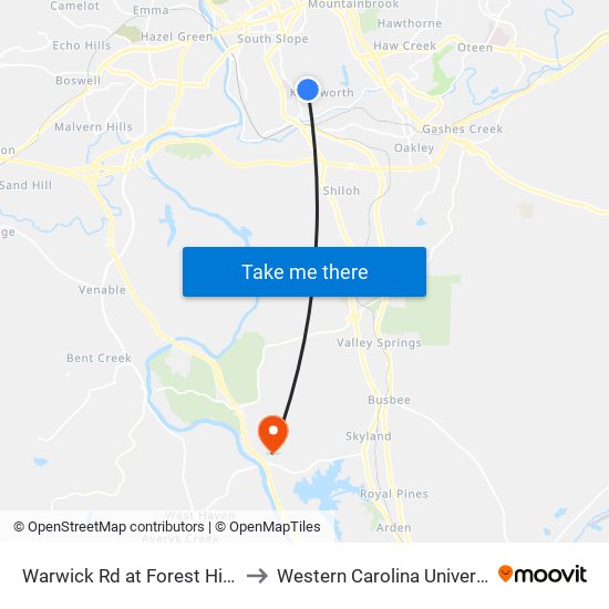 Warwick Rd at Forest Hill Dr to Western Carolina University map