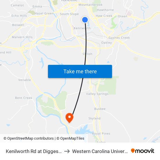 Kenilworth Rd at Digges Rd to Western Carolina University map