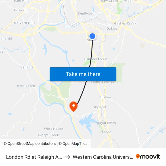 London Rd at Raleigh Ave to Western Carolina University map