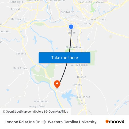 London Rd at Iris Dr to Western Carolina University map