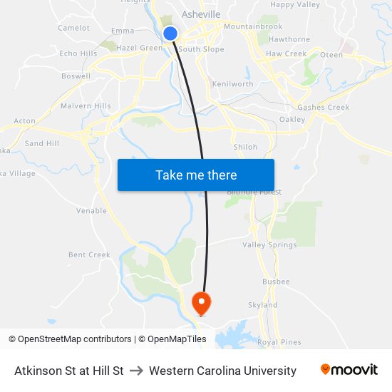 Atkinson St at Hill St to Western Carolina University map