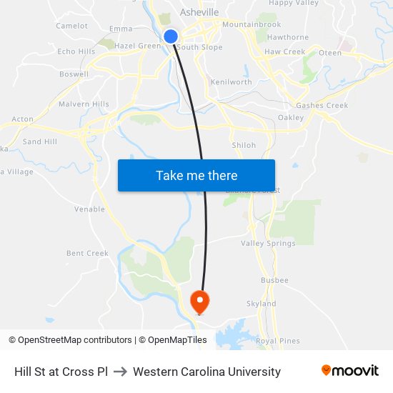 Hill St at Cross Pl to Western Carolina University map