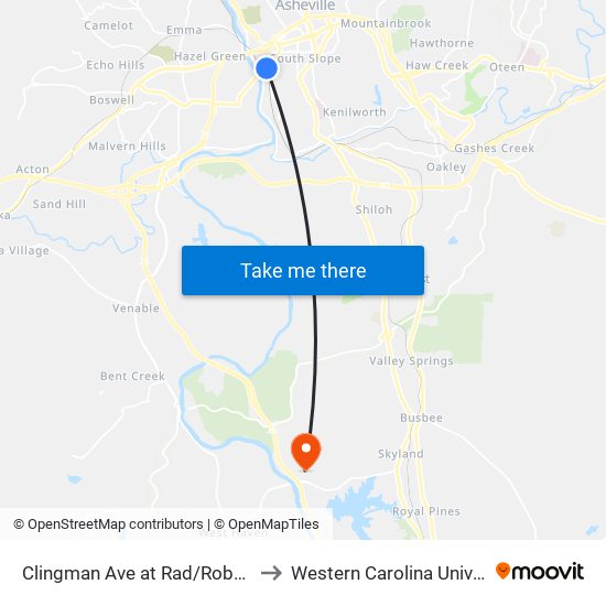 Clingman Ave at Rad/Roberts St to Western Carolina University map