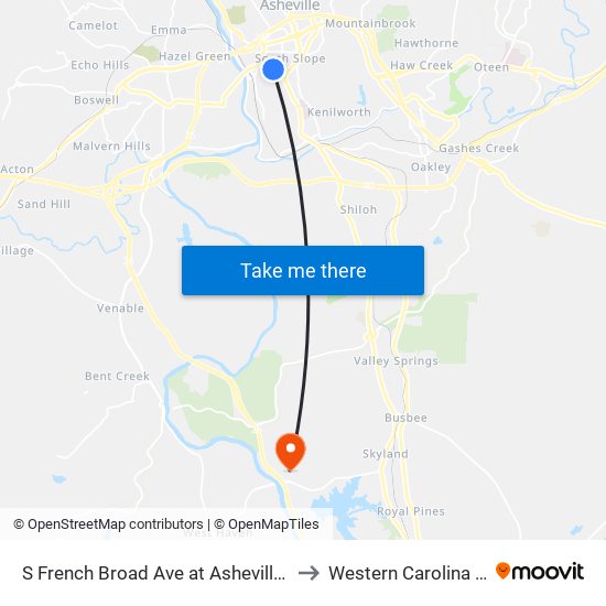 S French Broad Ave at Asheville Middle School to Western Carolina University map