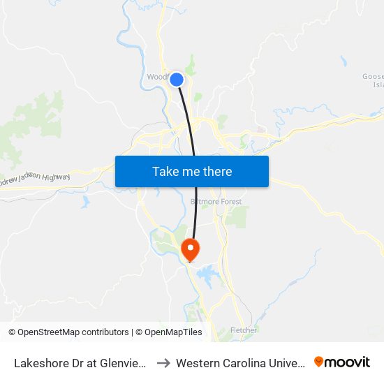 Lakeshore Dr at Glenview Rd to Western Carolina University map