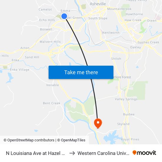 N Louisiana Ave at Hazel Mill Rd to Western Carolina University map