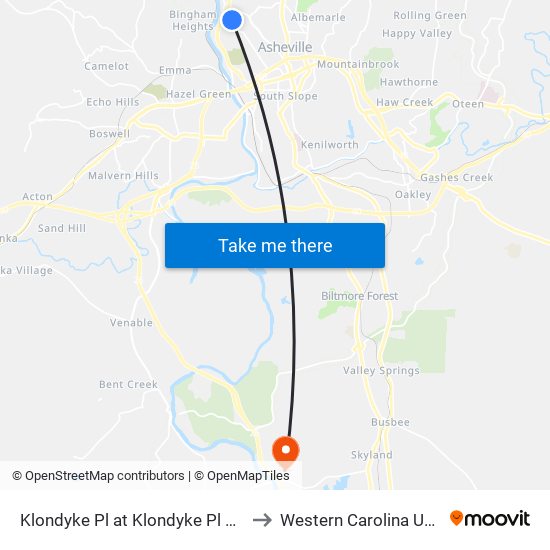 Klondyke Pl at Klondyke Pl Cul-De-Sac to Western Carolina University map