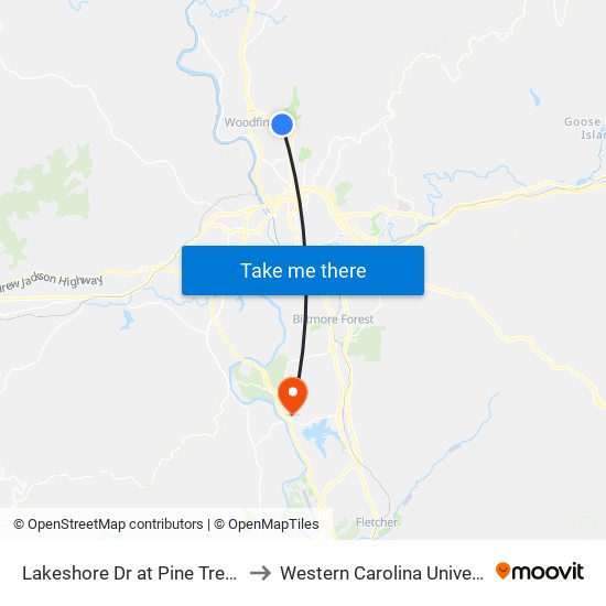 Lakeshore Dr at Pine Tree Cir to Western Carolina University map