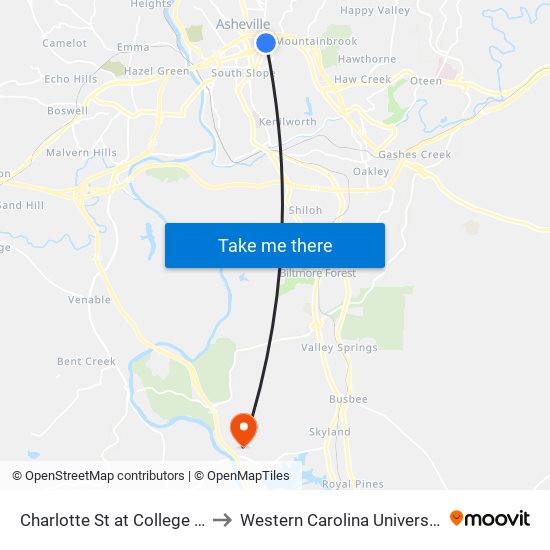 Charlotte St at College St to Western Carolina University map