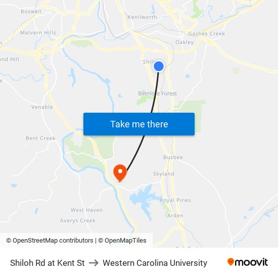 Shiloh Rd at Kent St to Western Carolina University map