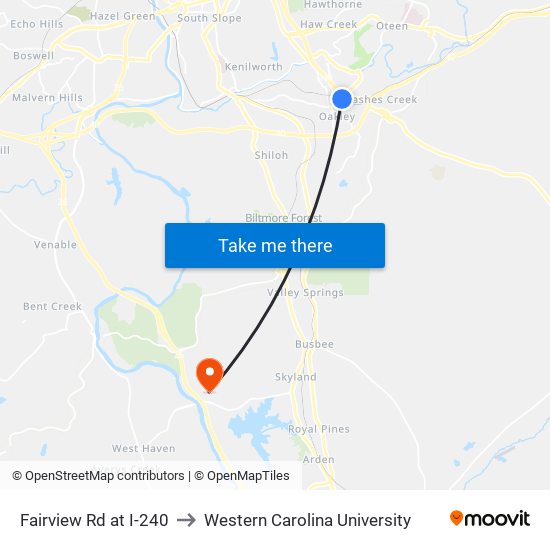 Fairview Rd at I-240 to Western Carolina University map