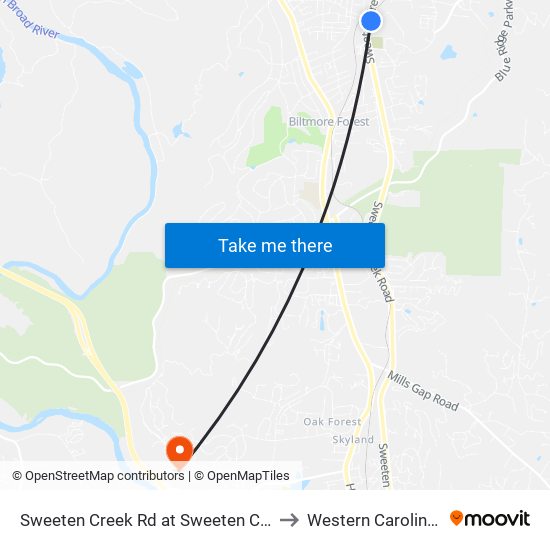 Sweeten Creek Rd at Sweeten Creek Industrial Park to Western Carolina University map