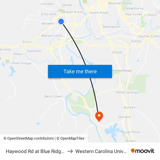 Haywood Rd at Blue Ridge Ave to Western Carolina University map