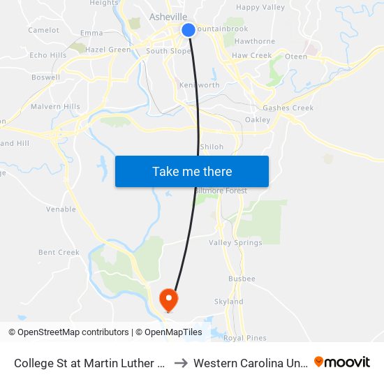 College St at Martin Luther King Jr Dr to Western Carolina University map