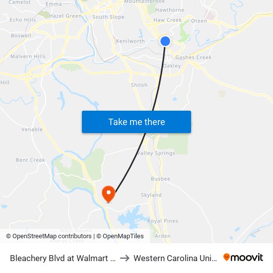 Bleachery Blvd at Walmart / Kohls to Western Carolina University map