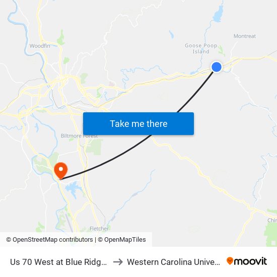 Us 70 West at Blue Ridge Rd to Western Carolina University map