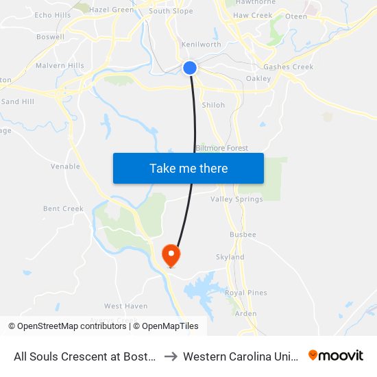 All Souls Crescent at Boston Way to Western Carolina University map