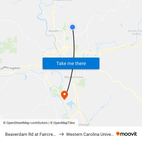 Beaverdam Rd at Faircrest Rd to Western Carolina University map