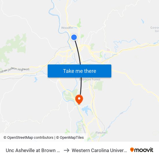 Unc Asheville at Brown Hall to Western Carolina University map