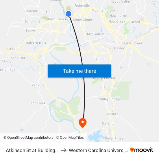 Atkinson St at Building 1 to Western Carolina University map