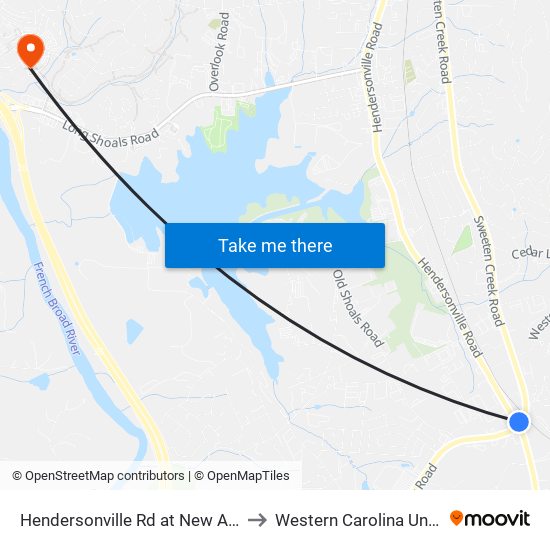 Hendersonville Rd at New Airport Rd to Western Carolina University map