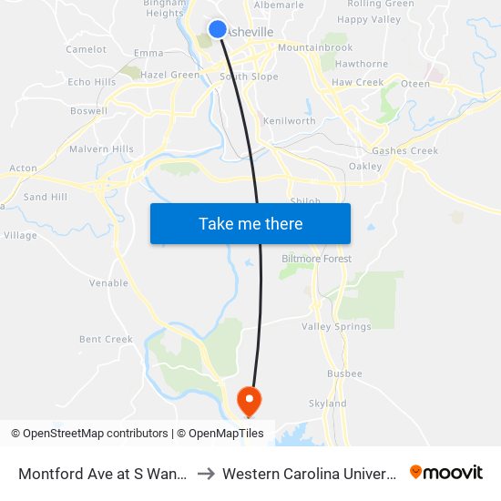 Montford Ave at S Waneta to Western Carolina University map