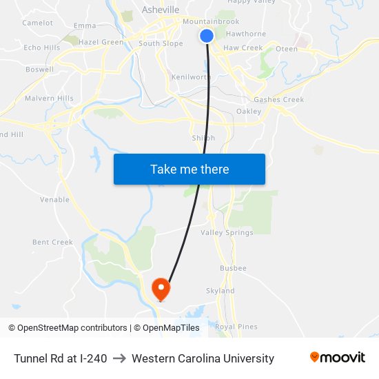 Tunnel Rd at I-240 to Western Carolina University map