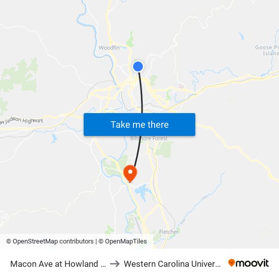 Macon Ave at Howland Rd to Western Carolina University map