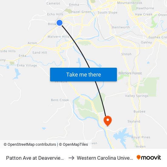 Patton Ave at Deaverview Rd to Western Carolina University map