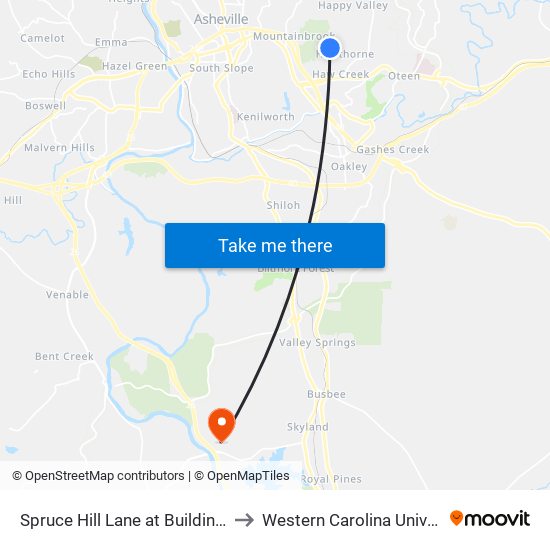 Spruce Hill Lane at Building 102 to Western Carolina University map