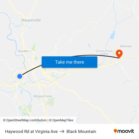 Haywood Rd at Virginia Ave to Black Mountain map