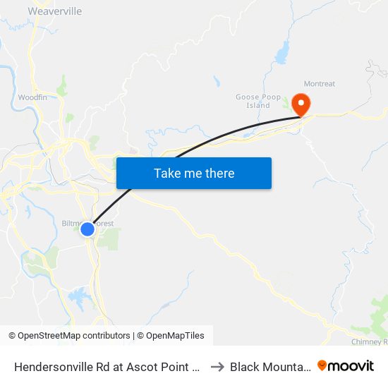 Hendersonville Rd at Ascot Point Cir to Black Mountain map