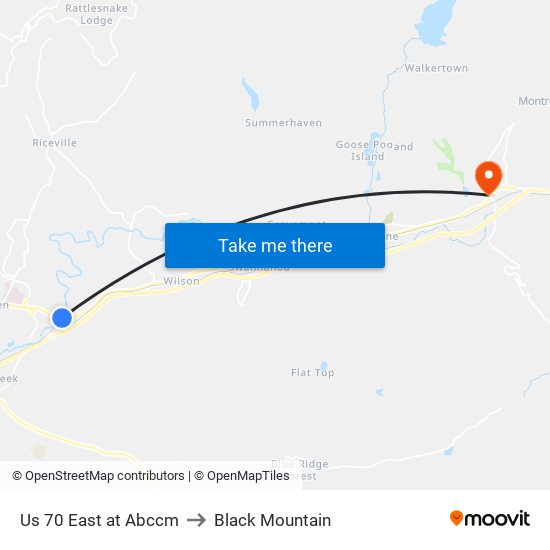 Us 70 East at Abccm to Black Mountain map