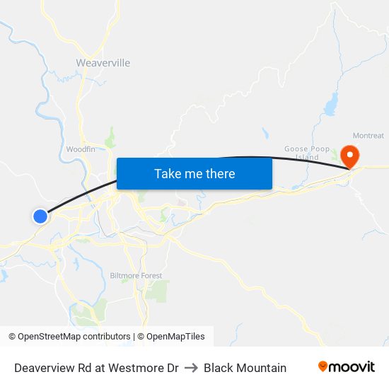 Deaverview Rd at Westmore Dr to Black Mountain map