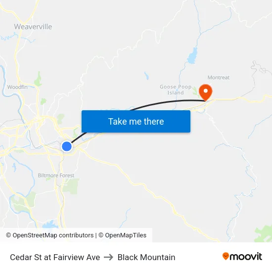 Cedar St at Fairview Ave to Black Mountain map