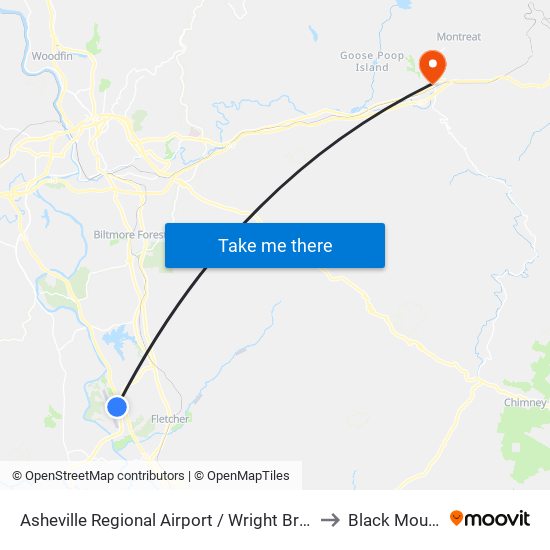 Asheville Regional Airport / Wright Brothers Way to Black Mountain map