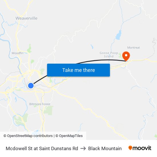 Mcdowell St at Saint Dunstans Rd to Black Mountain map