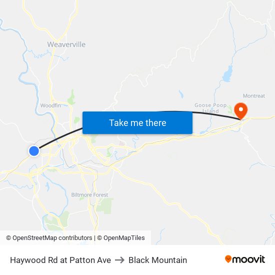 Haywood Rd at Patton Ave to Black Mountain map