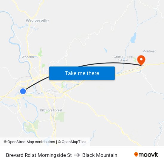 Brevard Rd at Morningside St to Black Mountain map