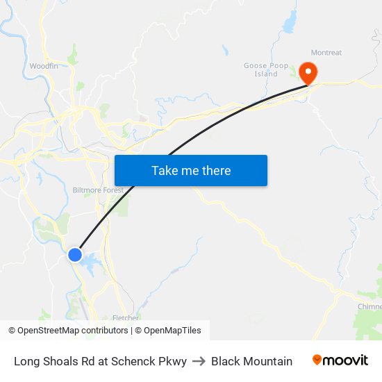 Long Shoals Rd at Schenck Pkwy to Black Mountain map