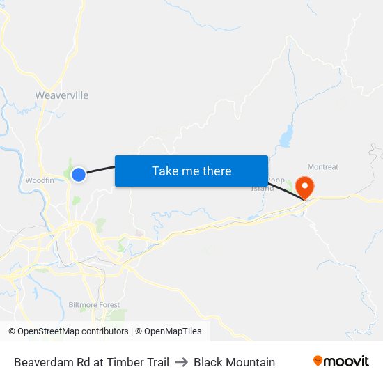 Beaverdam Rd at Timber Trail to Black Mountain map