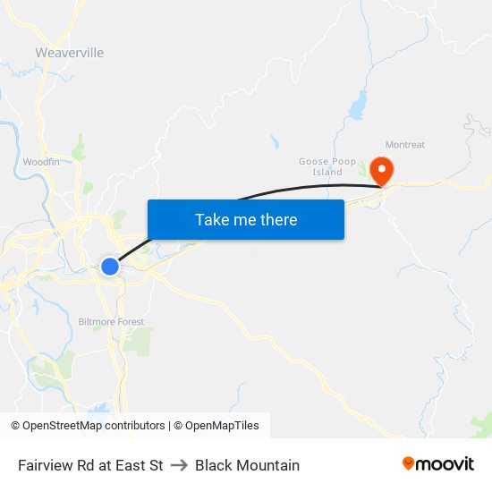 Fairview Rd at East St to Black Mountain map