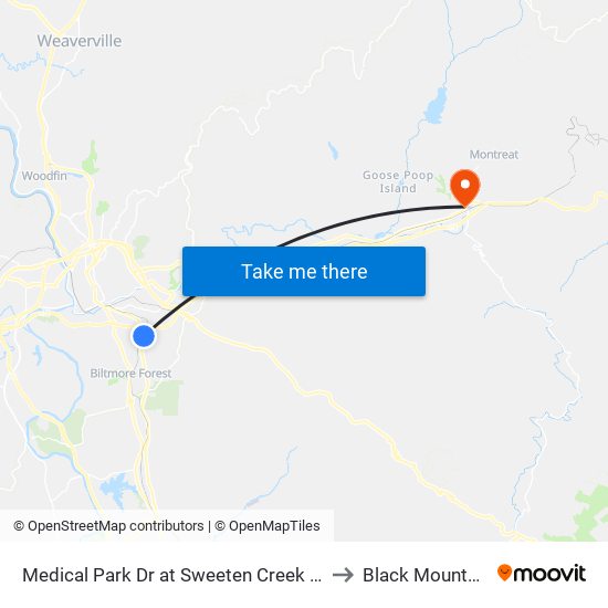 Medical Park Dr at Sweeten Creek Rd to Black Mountain map