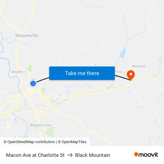 Macon Ave at Charlotte St to Black Mountain map