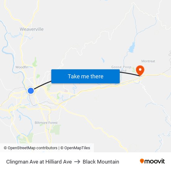 Clingman Ave at Hilliard Ave to Black Mountain map